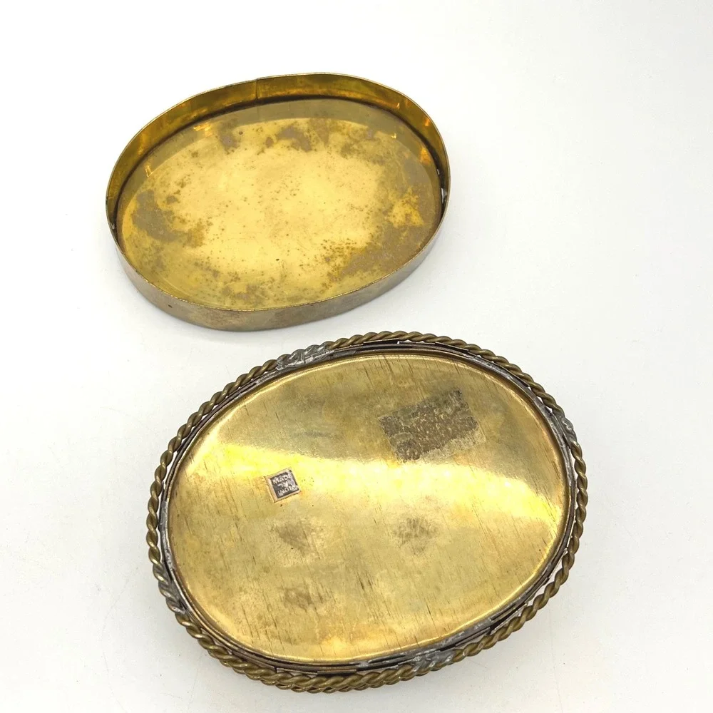 Vintage Brass Woven Basket Trinket Jewelry Box Decorative Container‎ Oval